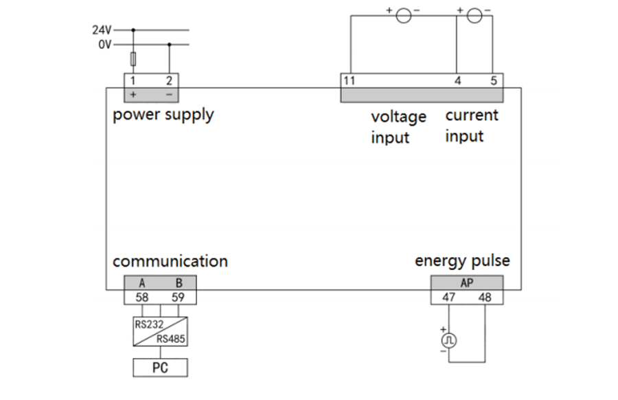 PD195Z-CD31F DC DIN-rail Mounted Energy Meter for EV Charger Typical Wiring